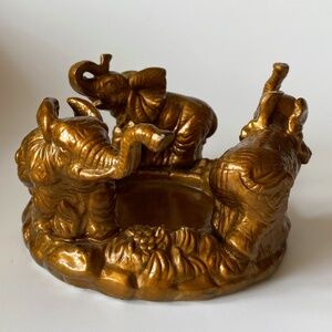 Vintage CIRCLE OF ELEPHANTS Ceramic Pillar Candle Holder